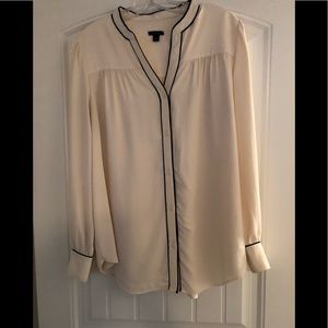 Ann Taylor Cream Blouse with Black piping